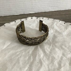 Vtg Gold Tone Woven Cuff Bracelet